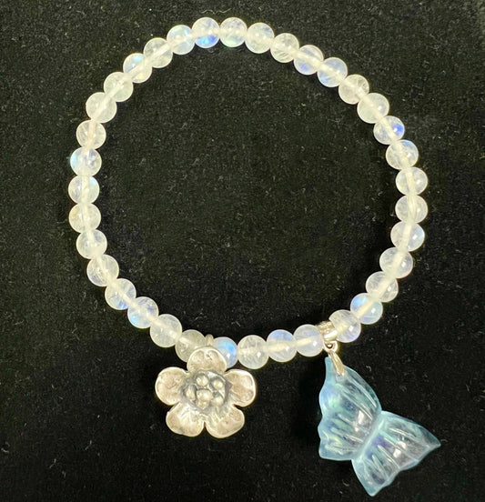 Natural Blue Moonstone and Aquamarine with Sterling silver accessories Bracelet