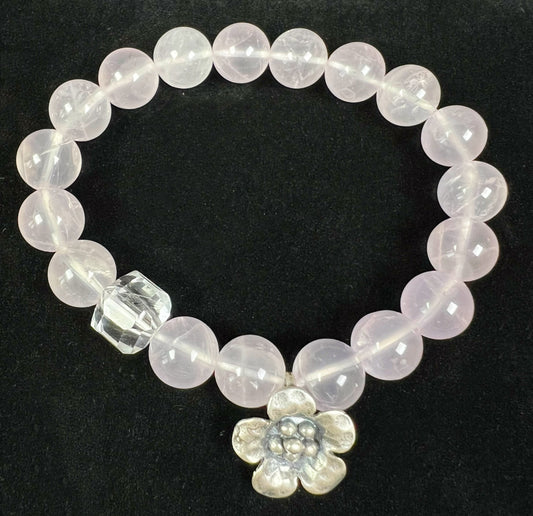 Natural Rose Quartz and Clear Quartz with Sterling Silver Accessories Bracelet