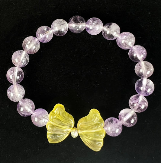 Natural Amethyst, Wing-shaped Fluorite, and Sterling Silver accessories Bracelet.