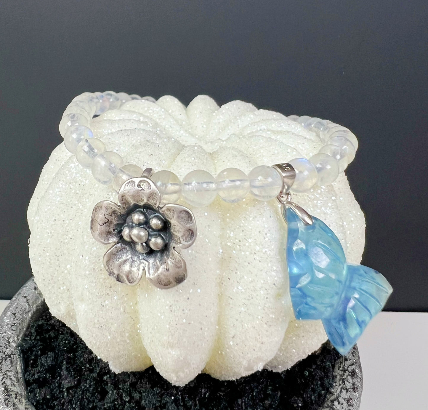 Natural Blue Moonstone and Aquamarine with Sterling silver accessories Bracelet