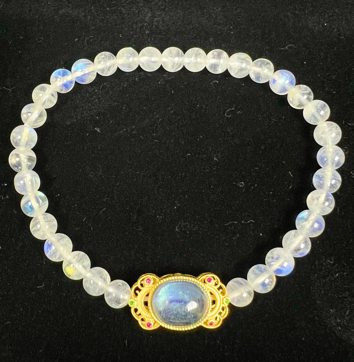 Natural Blue Moonstone and Aquamarine with Sterling silver accessories Bracelet