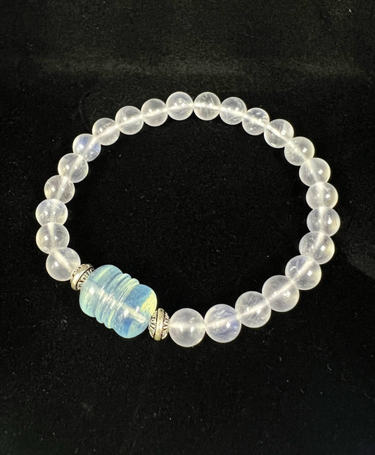 Natural Moonstone and Aquamarine with Sterling Silver Accessories Bracelet